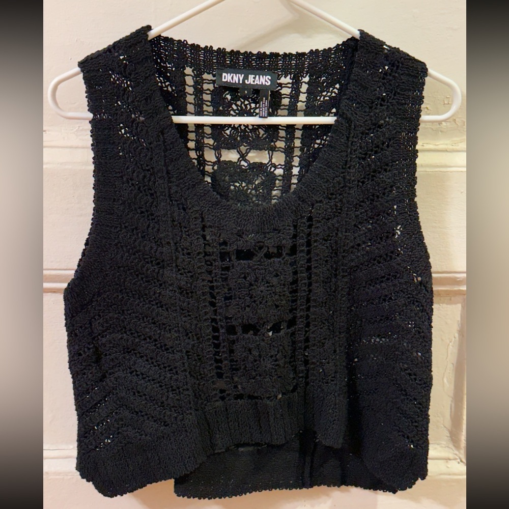 NWOT DKNY Jeans Black Crochet Top